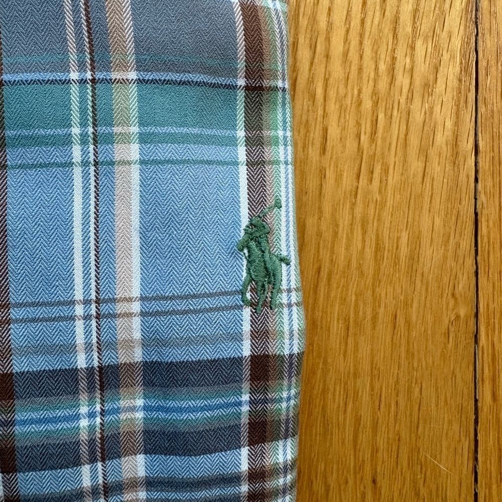 Polo Ralph Lauren Mens Long Sleeve Dress Shirt Custom Fit XL Blue Green Plaid - Picture 3 of 3